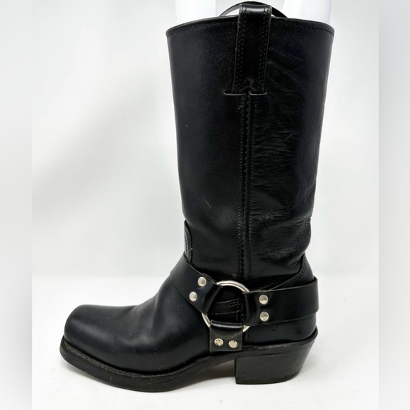 Frye Black Leather Harness 12R Square Toe Biker Boots - Picture 7 of 10